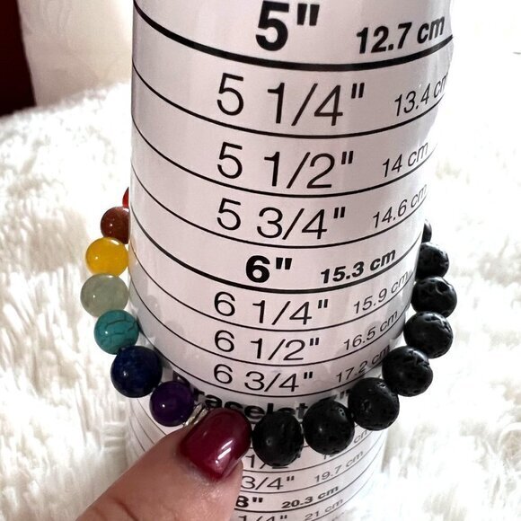 7 Shakra / porous lava rocks yoga Bead Bracelet 6 3/4 in -17.2 cm - Picture 7 of 7